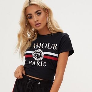 Black L'amour Slogan Foil Print Slogan Fitted Tee